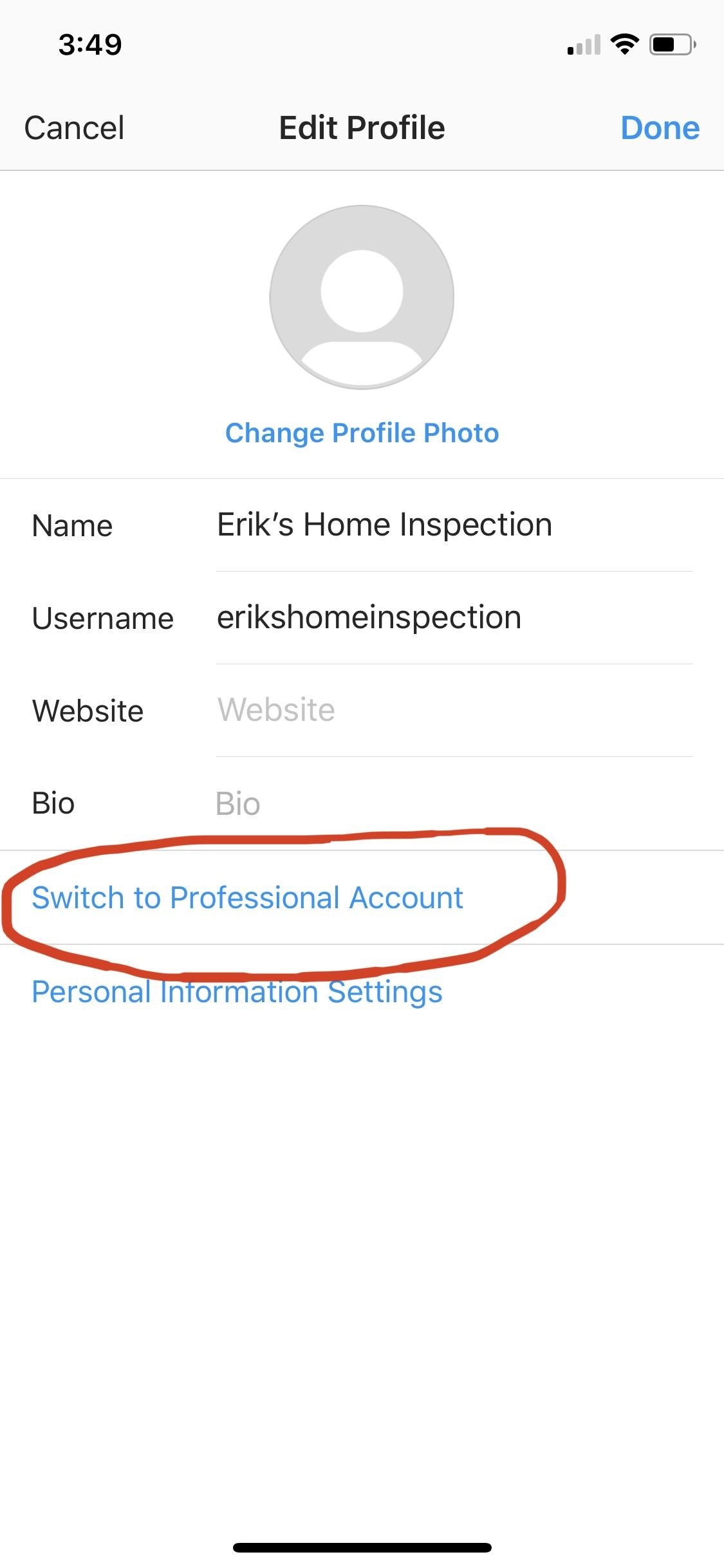 Switch to Professional Account